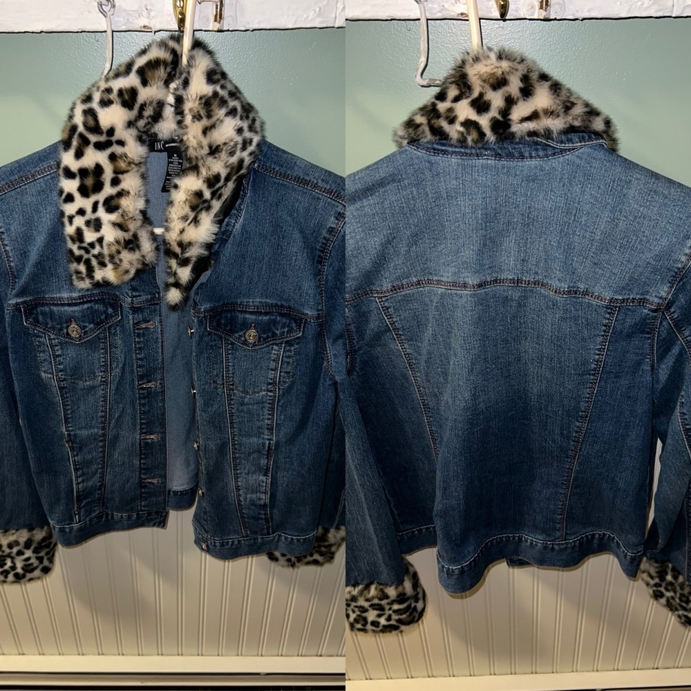 Women’s Faux Fur Leopard Print Lined Denim Jacket